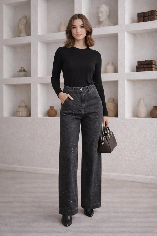 Işıltılı Denim Pantolon Antrasit