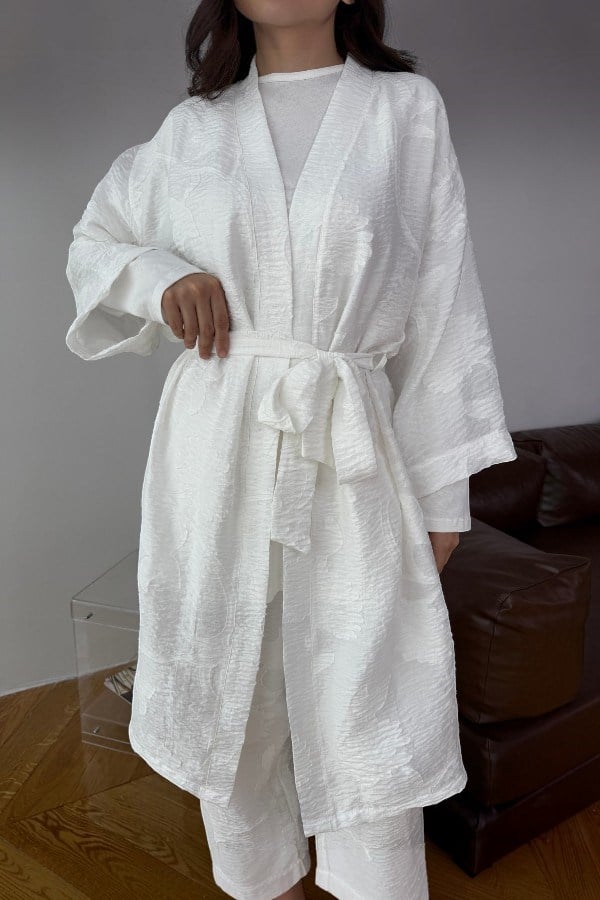 Kimono Pantolon Takım Ekru