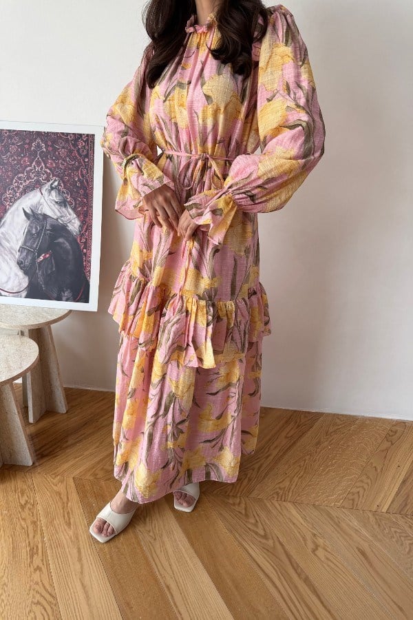 Perry Model Çiçek Desenli Pembe Elbise