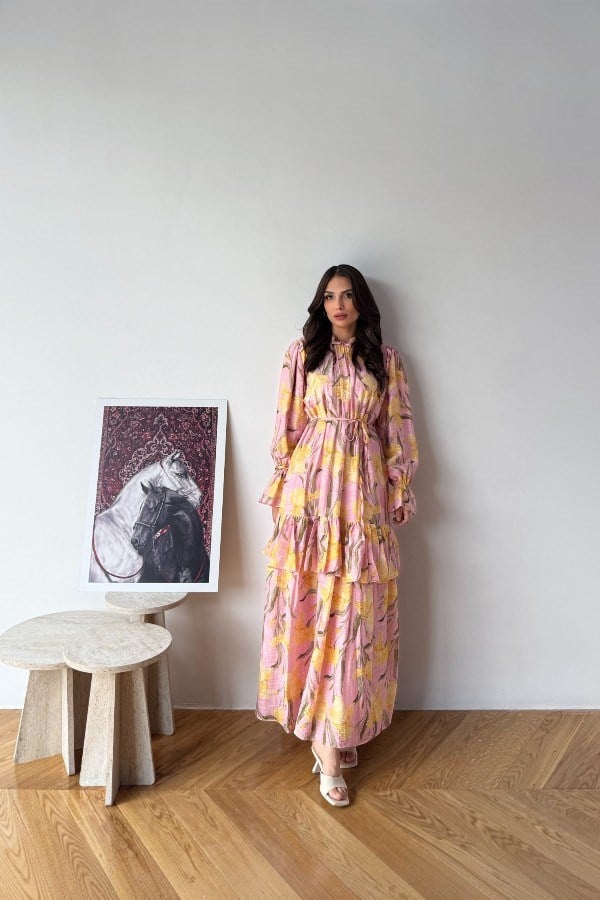 Perry Model Çiçek Desenli Pembe Elbise