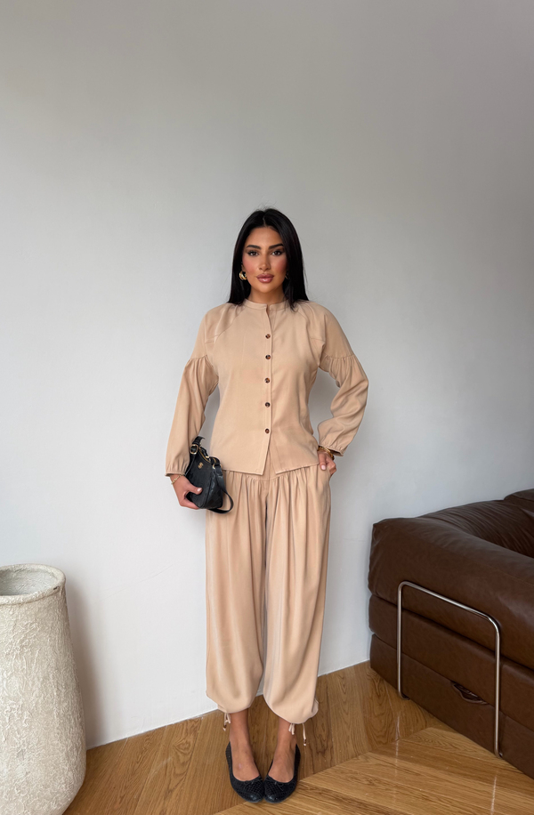 Pile Detaylı Gömlek Krem