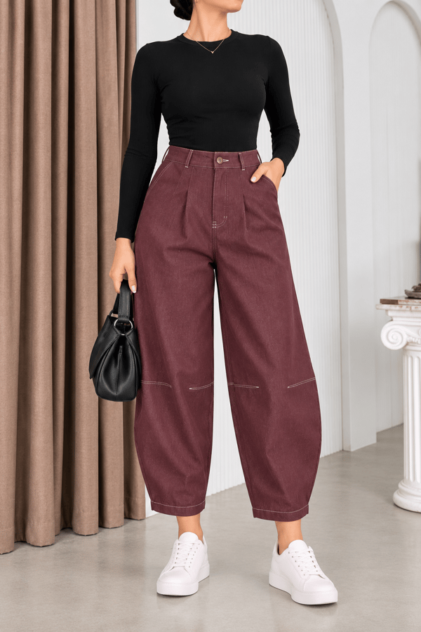 Pileli Balon Pantolon Bordo