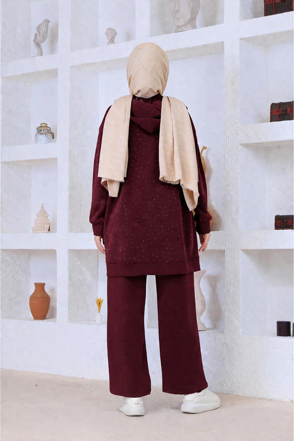Serpme Taşlı Takım Bordo