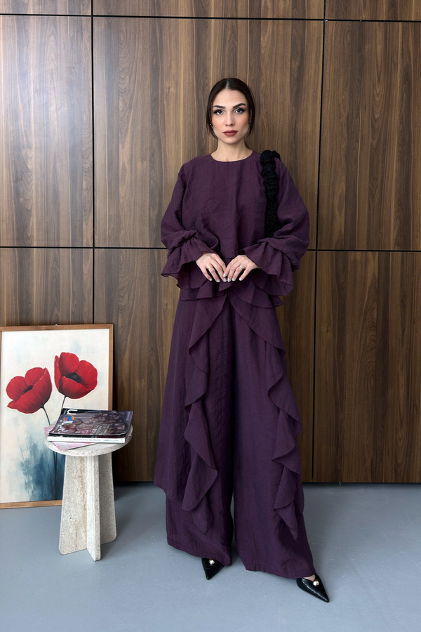 Zena Volan Detaylı Takım Mürdüm