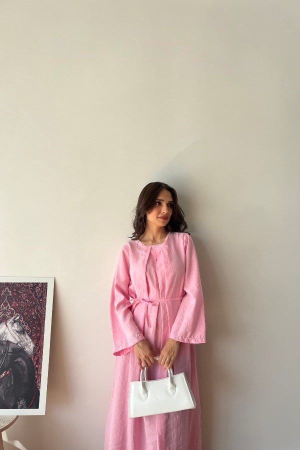 Alisa İnci Detaylı Elbise Pembe