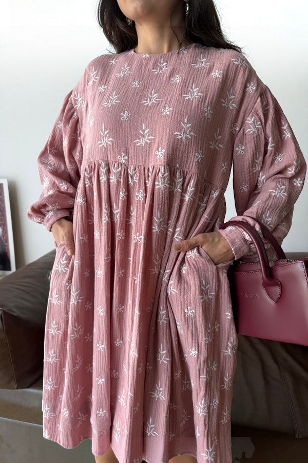 Alize Model Desenli Elbise Pembe
