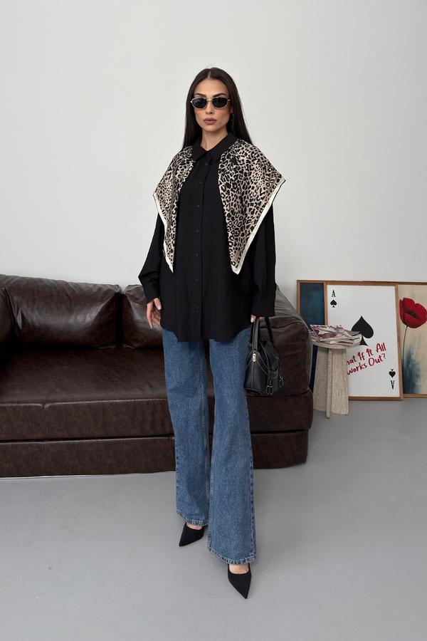 Asel Oversize Gömlek Siyah