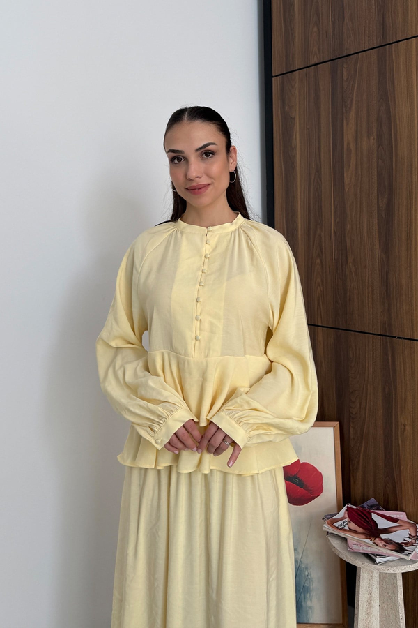 Mila Fırfır Detaylı Etekli Takım Sarı
