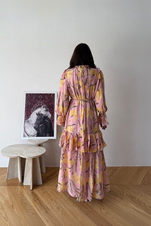 Perry Model Çiçek Desenli Pembe Elbise