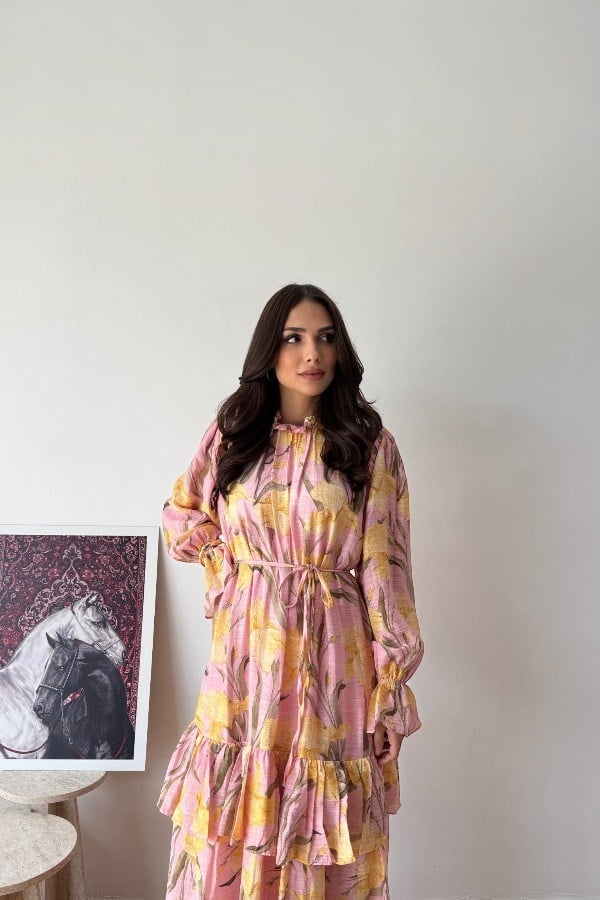 Perry Model Çiçek Desenli Pembe Elbise