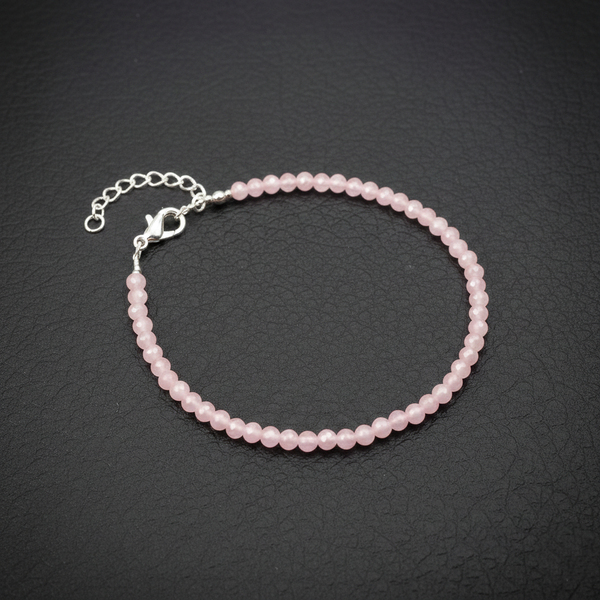 PEMBE KUVARS TAŞI BİLEKLİK- GÜMÜŞ AKSAMLI 4 MM