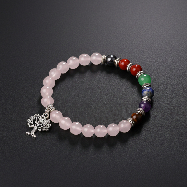 PEMBE KUVARS TAŞI ELASTİK ÇAKRA BİLEKLİK 8 MM