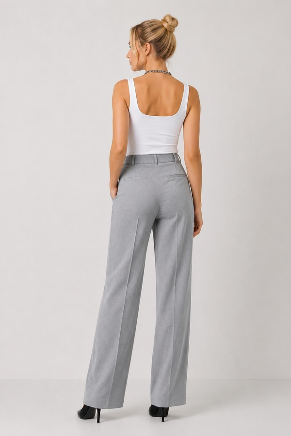 A60026 Aguaje Kemerli Bol Paça Pantolon / GRİ
