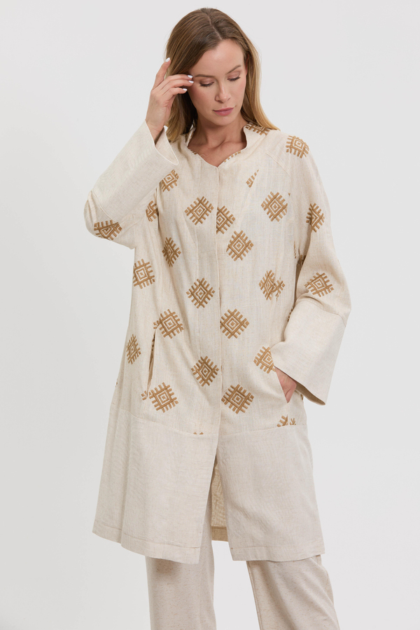 M40264 Melidia Nakış Detaylı Keten Kap / CAMEL