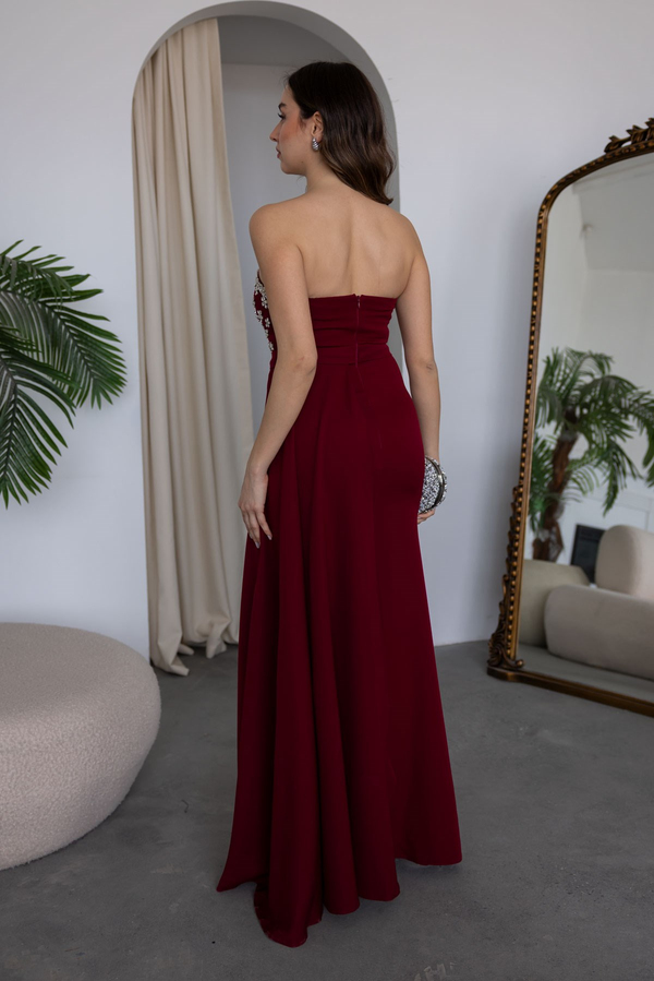 Göğüs Taş İşlemeli Abiye - BORDO