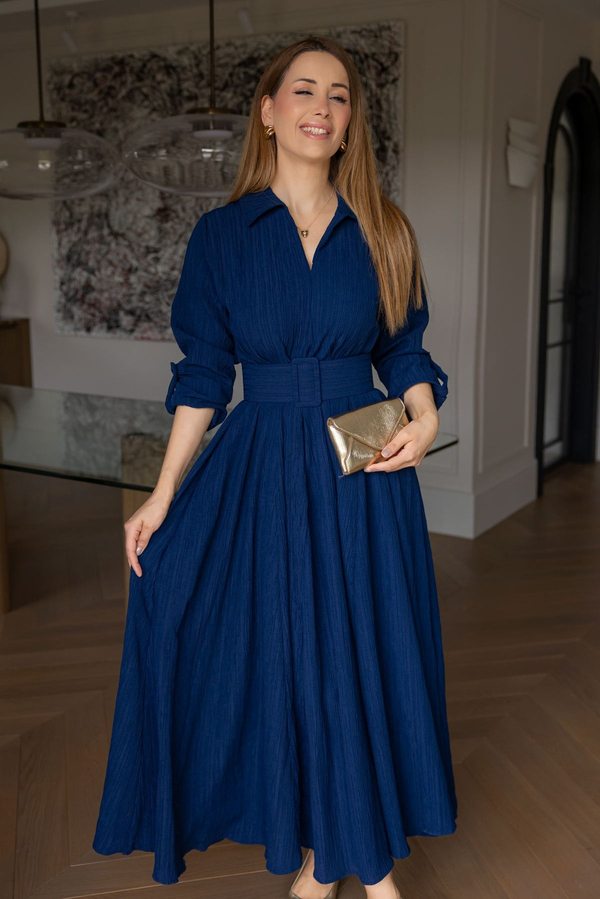 Oversize Bürümcük Elbise - LACİVERT