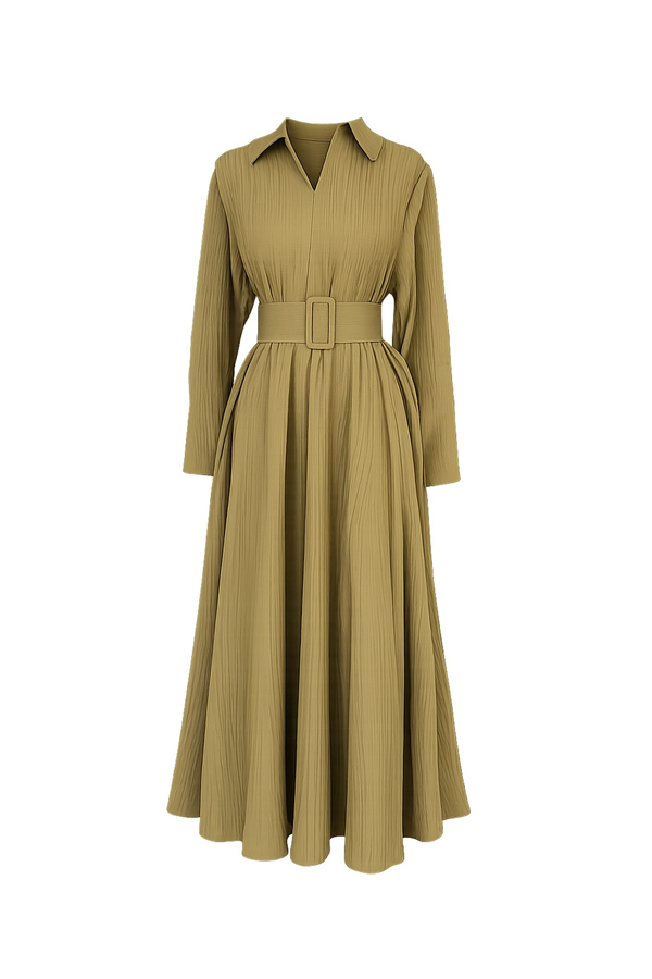 Oversize Bürümcük Elbise - YAĞ YEŞİLİ