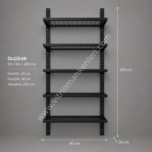 DUVARA MONTE GEÇMELİ RAF 5 RAFLI TEL RAF 30x60/90/120x200 cm
