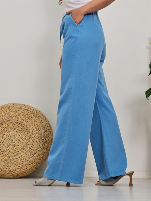 FELİX10170 Bol Paça Tencel Dökümlü Mavi Pantolon