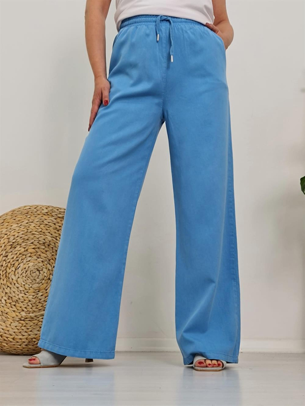FELİX10170 Bol Paça Tencel Dökümlü Mavi Pantolon