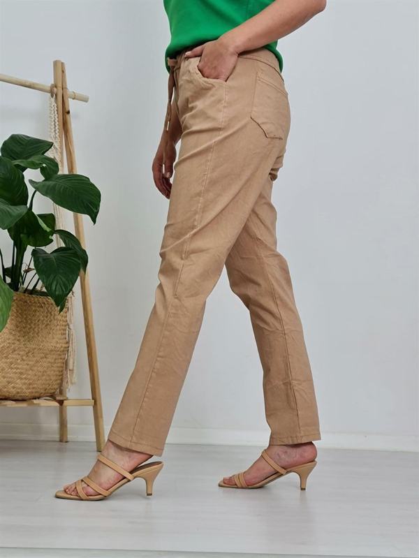 FELİX10311 Bel Lastikli Bağlamalı Camel İthal Pantolon