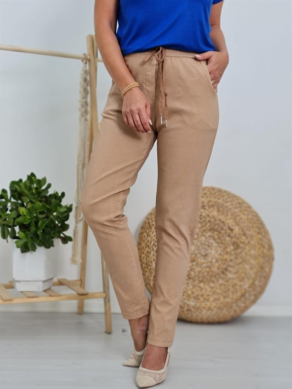 FELİX10311 Bel Lastikli Bağlamalı Camel İthal Pantolon