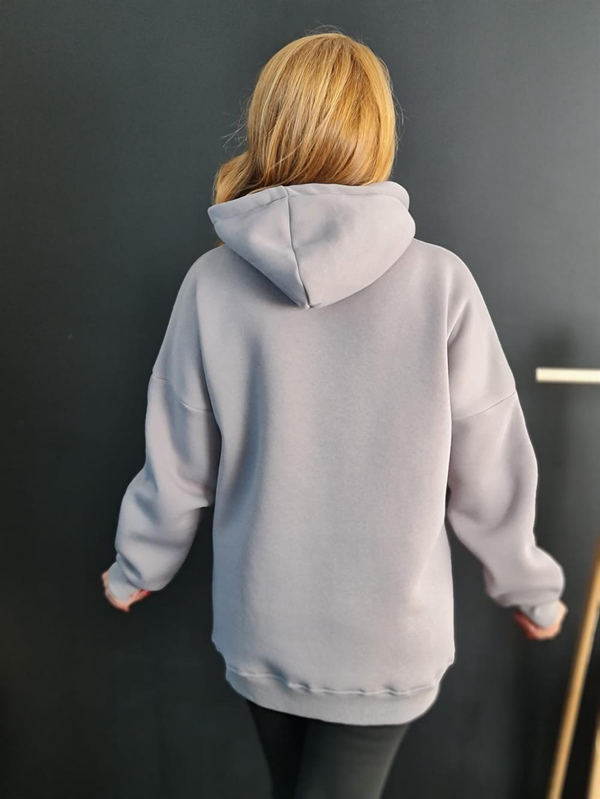 FELİX11024 Kuş Baskılı Rahat Kalıp Şardonlu Gri Sweatshirt