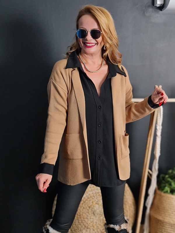 FELİX11063 Blazer Model Camel Triko Hırka