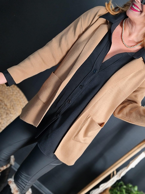 FELİX11063 Blazer Model Camel Triko Hırka