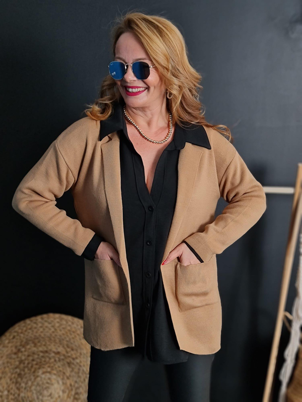 FELİX11063 Blazer Model Camel Triko Hırka