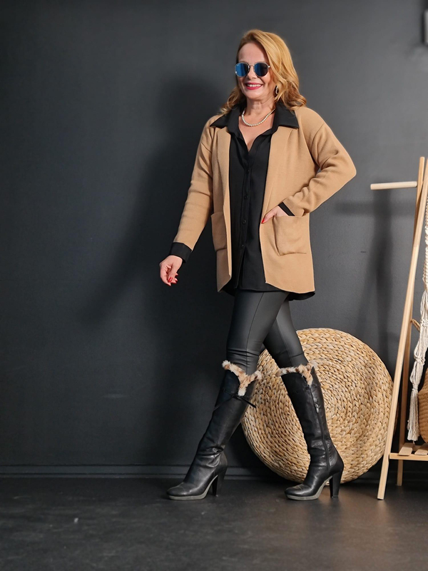 FELİX11063 Blazer Model Camel Triko Hırka