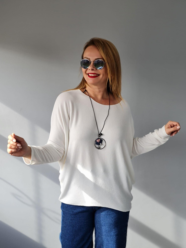 FELİX11073 Yarasa Kol İthal Kolyeli Triko Bluz