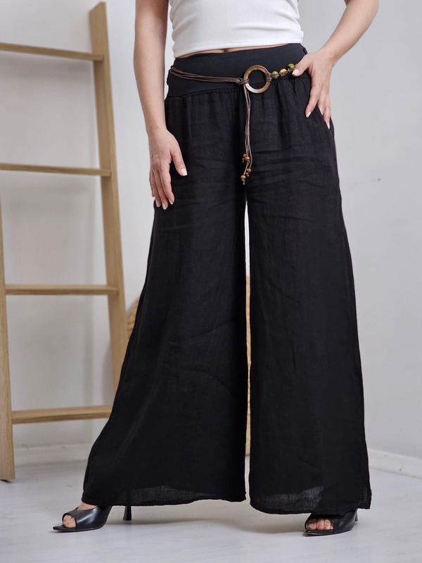 FELİX11905 Bel Lastikli Siyah İthal Keten Pantolon