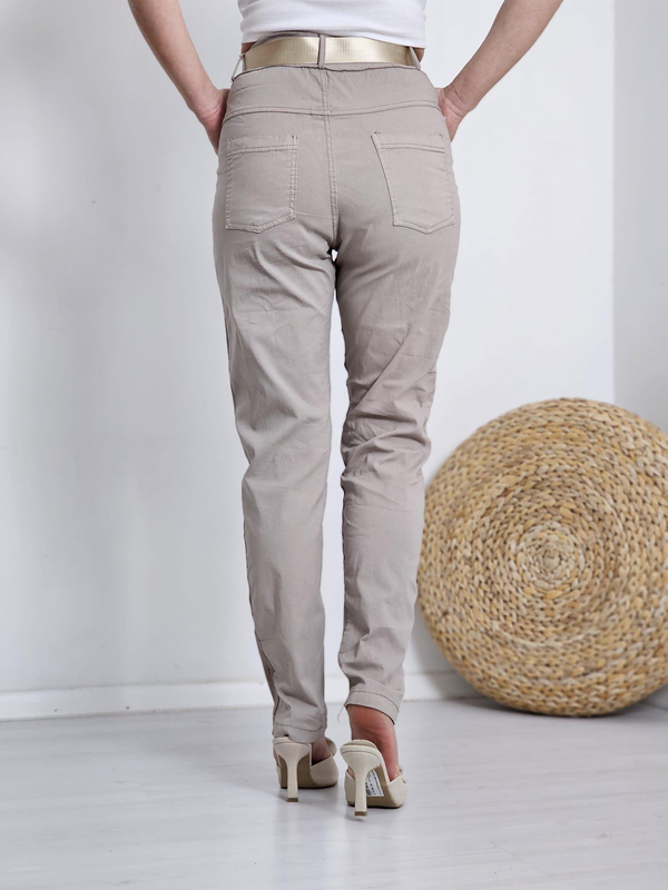 FELİX12012 Kemerli Vizon İthal Saten Pantolon