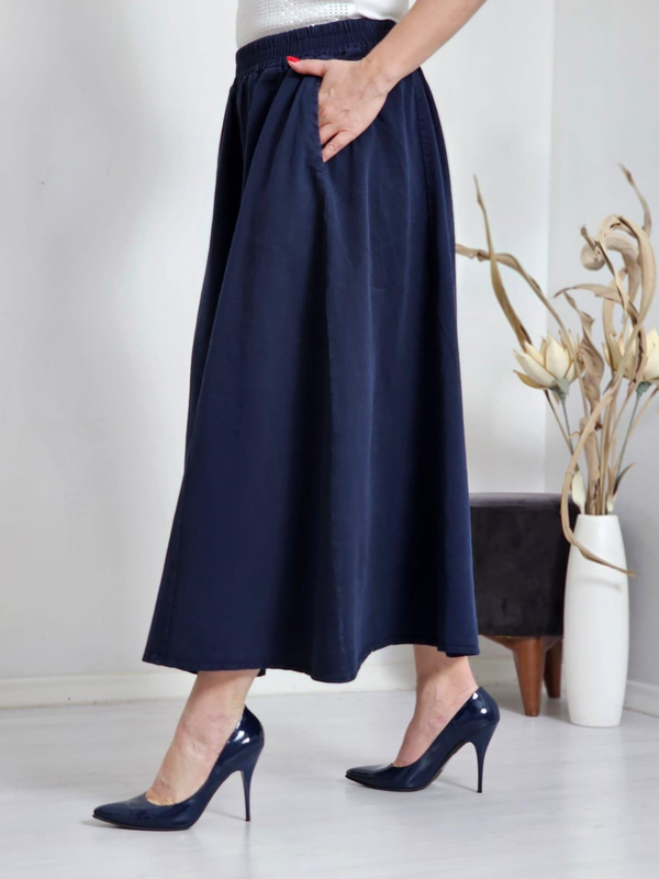 FELİX12060 Bel Lastikli Gabardin Lacivert Etek