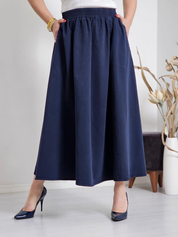 FELİX12060 Bel Lastikli Gabardin Lacivert Etek