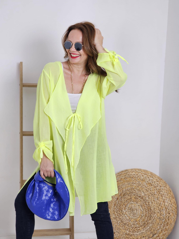 FELİX12295 Önden Bağlamalı Neon Yeşil Ceket-Pareo