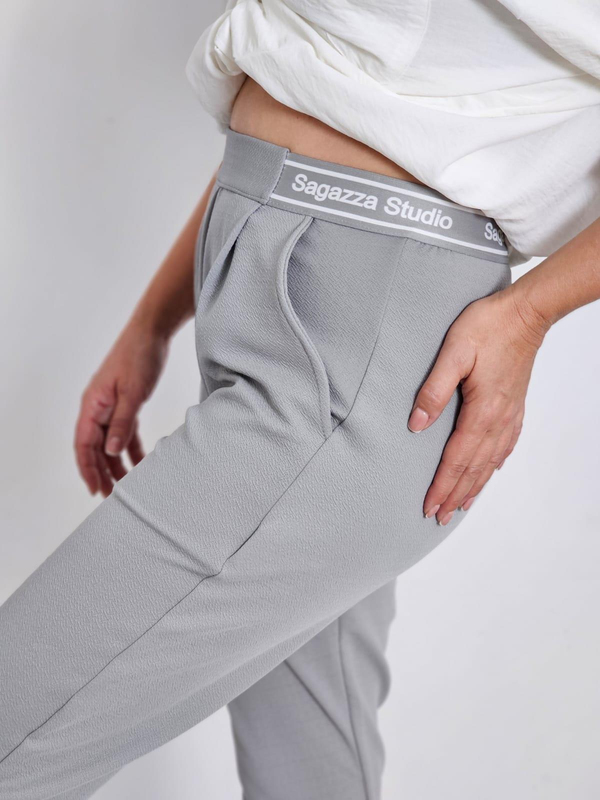 FELİX12586 Bel Lastikli Yazılı Bilek Boy Gri Pantolon
