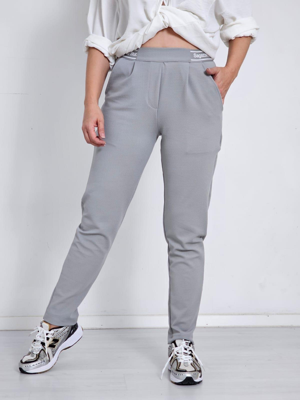 FELİX12586 Bel Lastikli Yazılı Bilek Boy Gri Pantolon