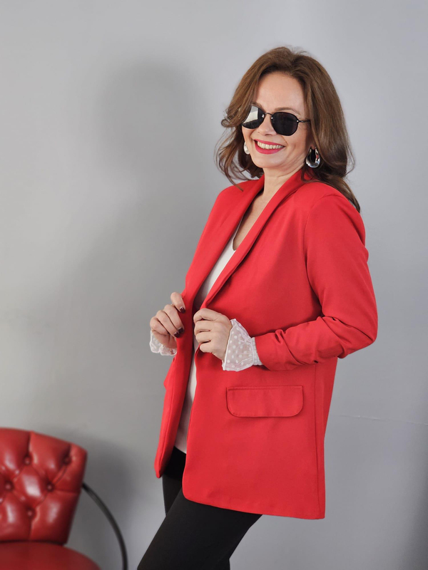FELİX12592 Kolu Büzgülü Kırmızı Blazer Ceket