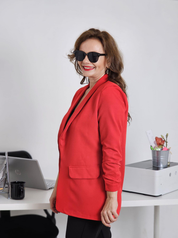 FELİX12592 Kolu Büzgülü Kırmızı Blazer Ceket
