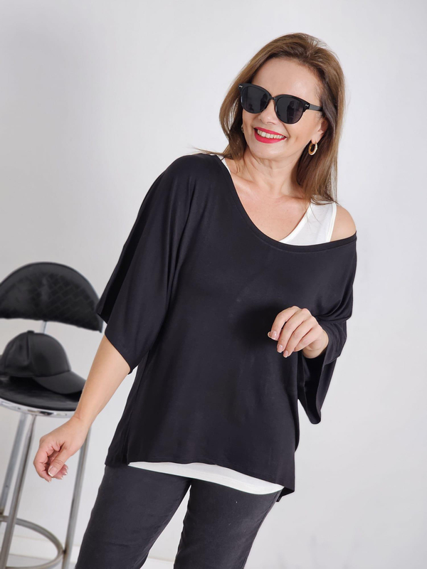 FELİX12619 Krem Atletli İkili Siyah Bluz