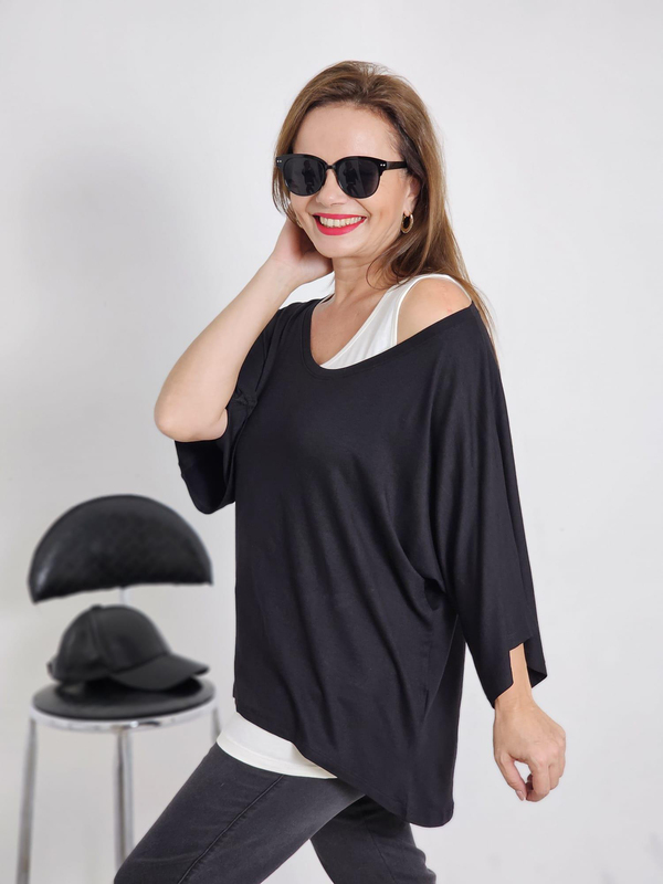 FELİX12619 Krem Atletli İkili Siyah Bluz