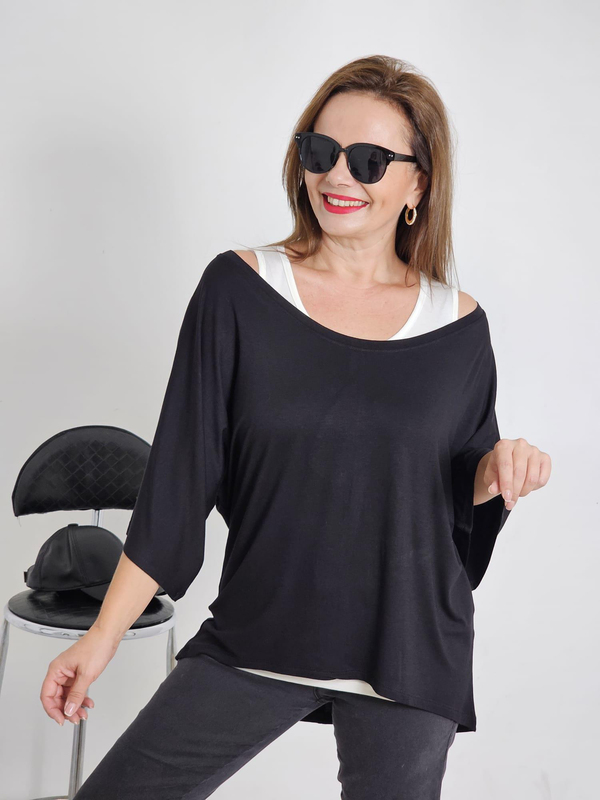 FELİX12619 Krem Atletli İkili Siyah Bluz