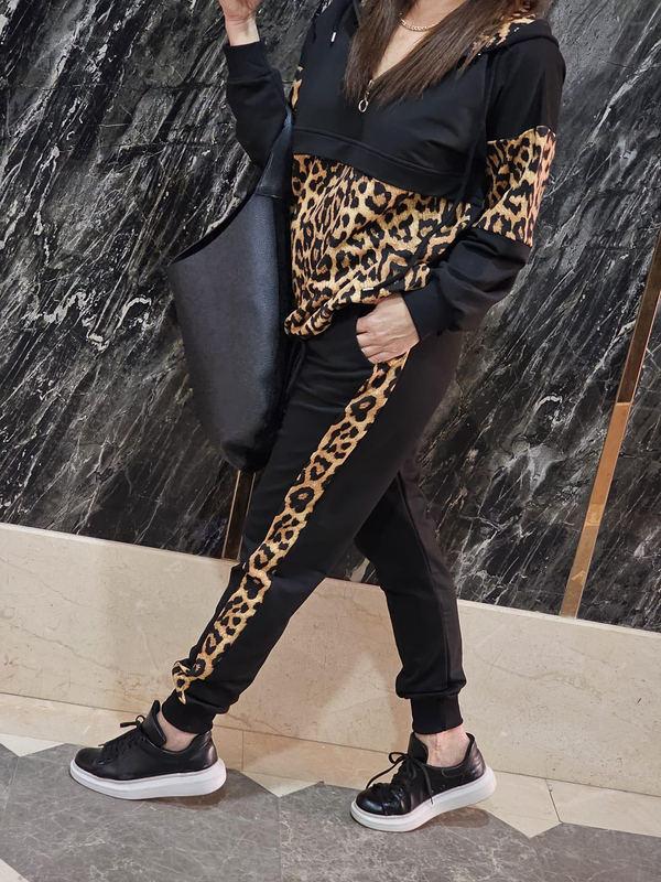 FELİX12623 Leopar Detaylı Sweatlı Eşofman Takım