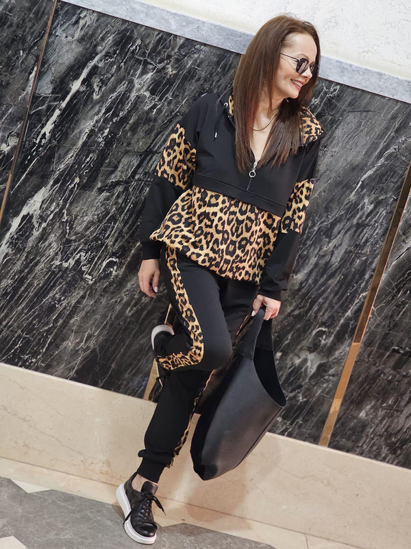 FELİX12623 Leopar Detaylı Sweatlı Eşofman Takım