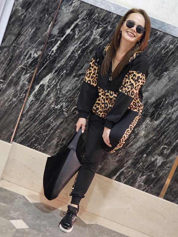FELİX12623 Leopar Detaylı Sweatlı Eşofman Takım
