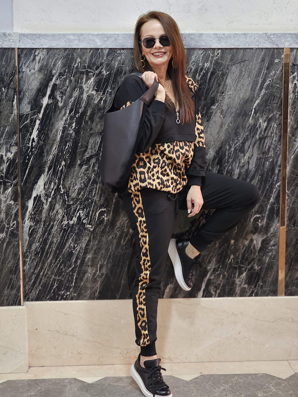 FELİX12623 Leopar Detaylı Sweatlı Eşofman Takım