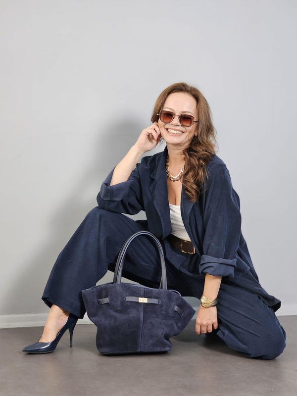 FELİX12772  İnce Kadife İthal Blazer Ceket Pantolon  Lacivert Takım