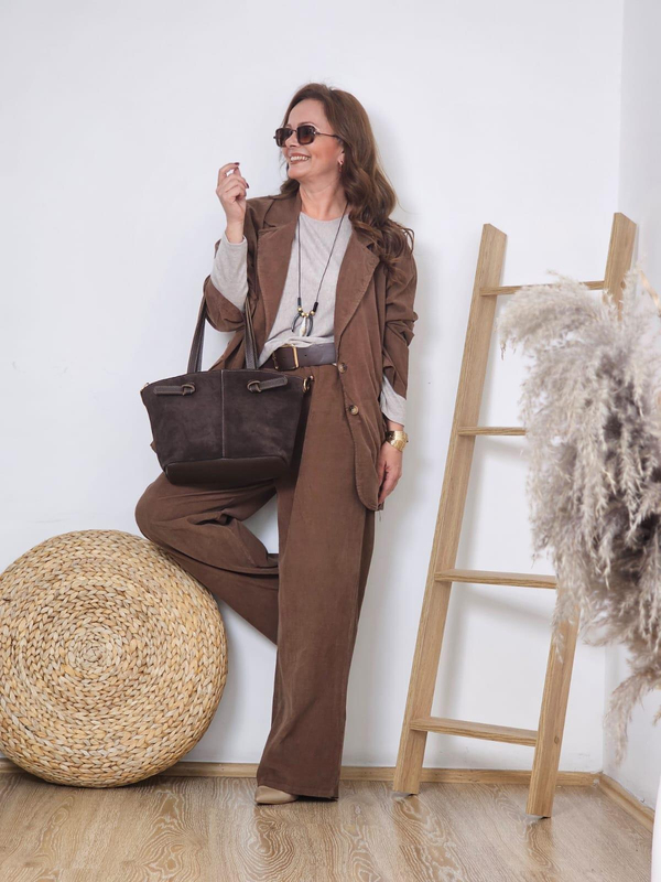 FELİX12773 İnce Kadife İthal Blazer Ceket Pantolon Kahverengi Takım